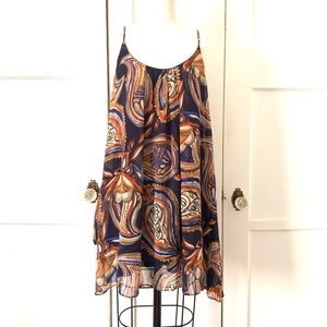 AURA Boho Print Chiffon Swing Dress Sz S
